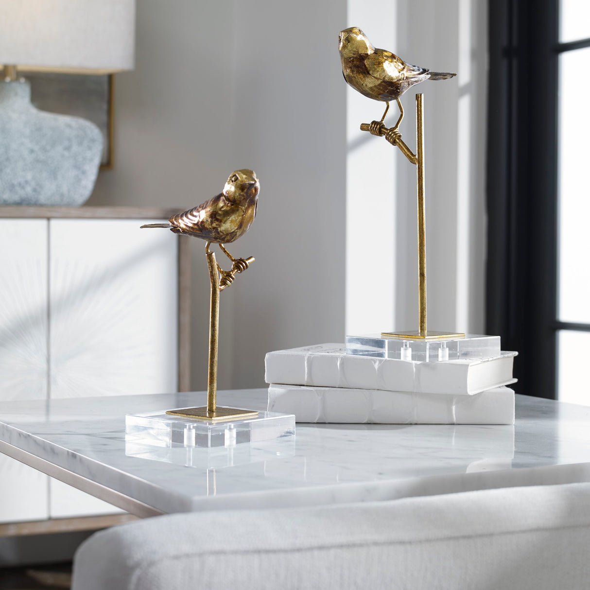 Passerines - Bird Sculptures, Set Of 2 - Light Brown