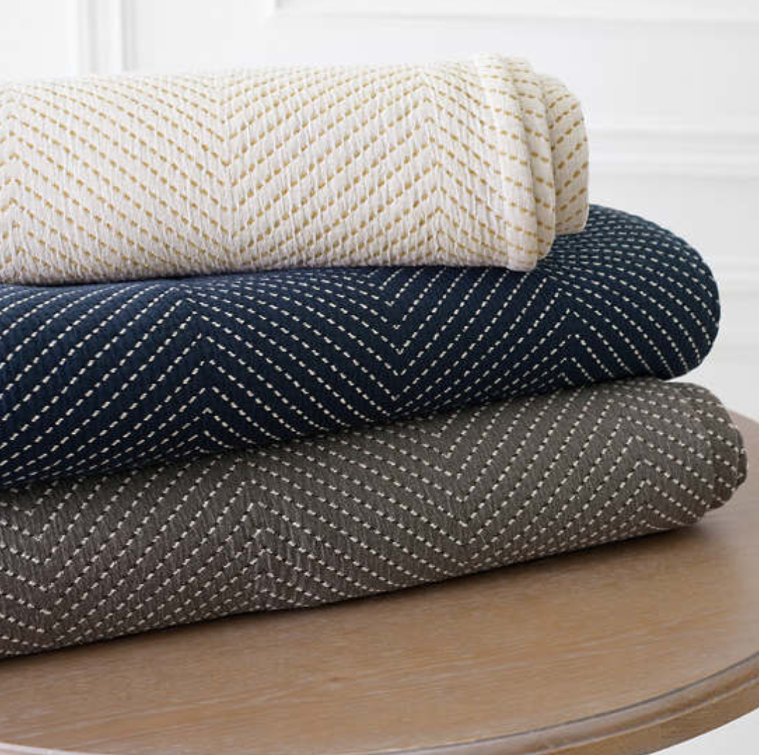 Catalina Matelassé Coverlet - SLATE BLUE, CHARCOAL OR IVORY