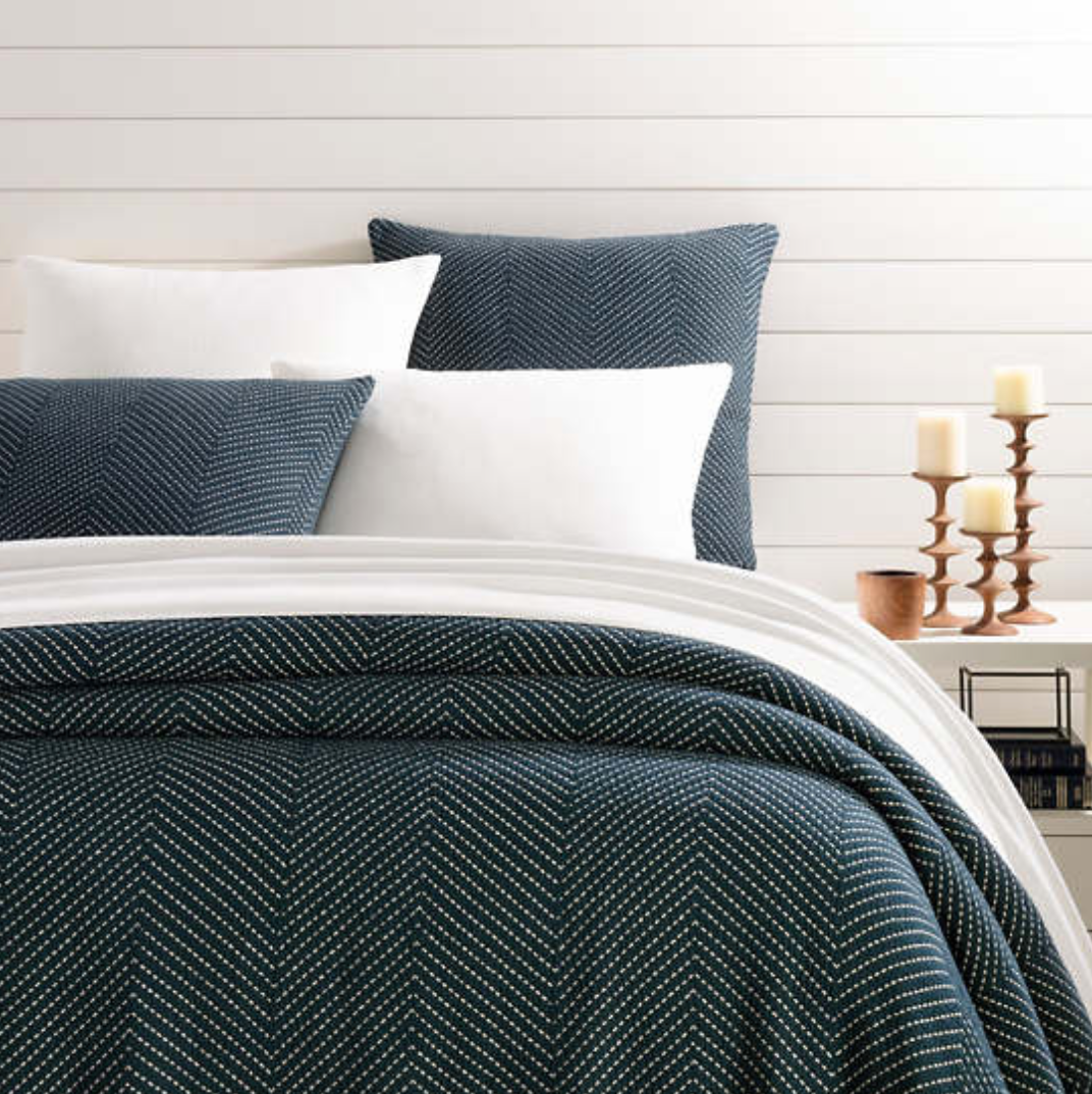 Catalina Matelassé Coverlet - SLATE BLUE, CHARCOAL OR IVORY