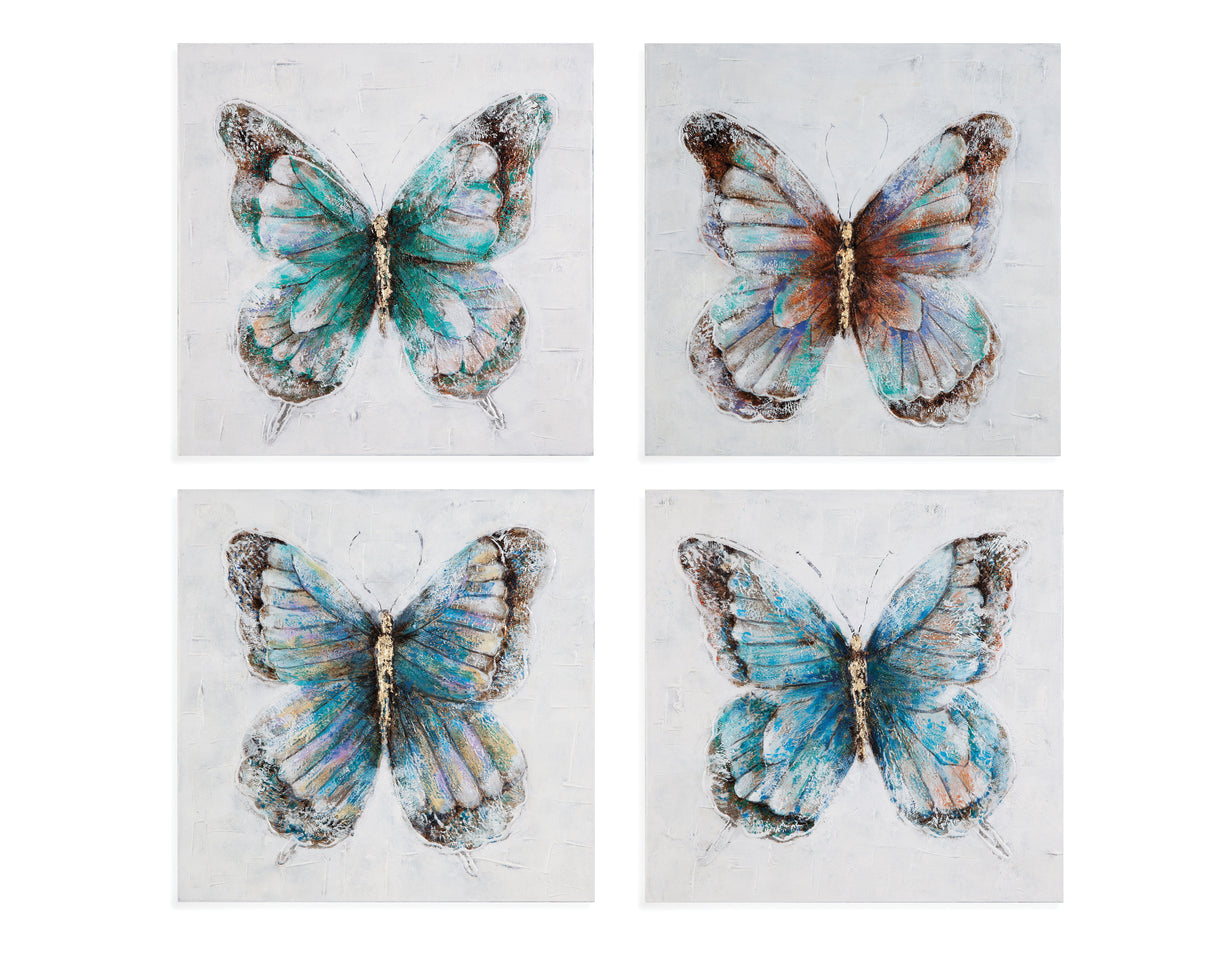 Metallic Butterflies Canvas Art (Set of 4) - Blue