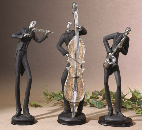 Musicians - Decorative Figurines, Set Of 3 - Black