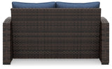 Windglow - Blue / Brown - Loveseat With Cushion