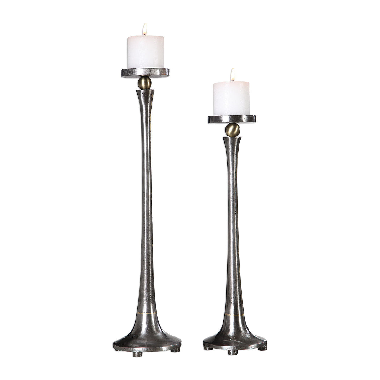 Aliso - Cast Iron Candleholders Set Of 2 - Pearl Silver