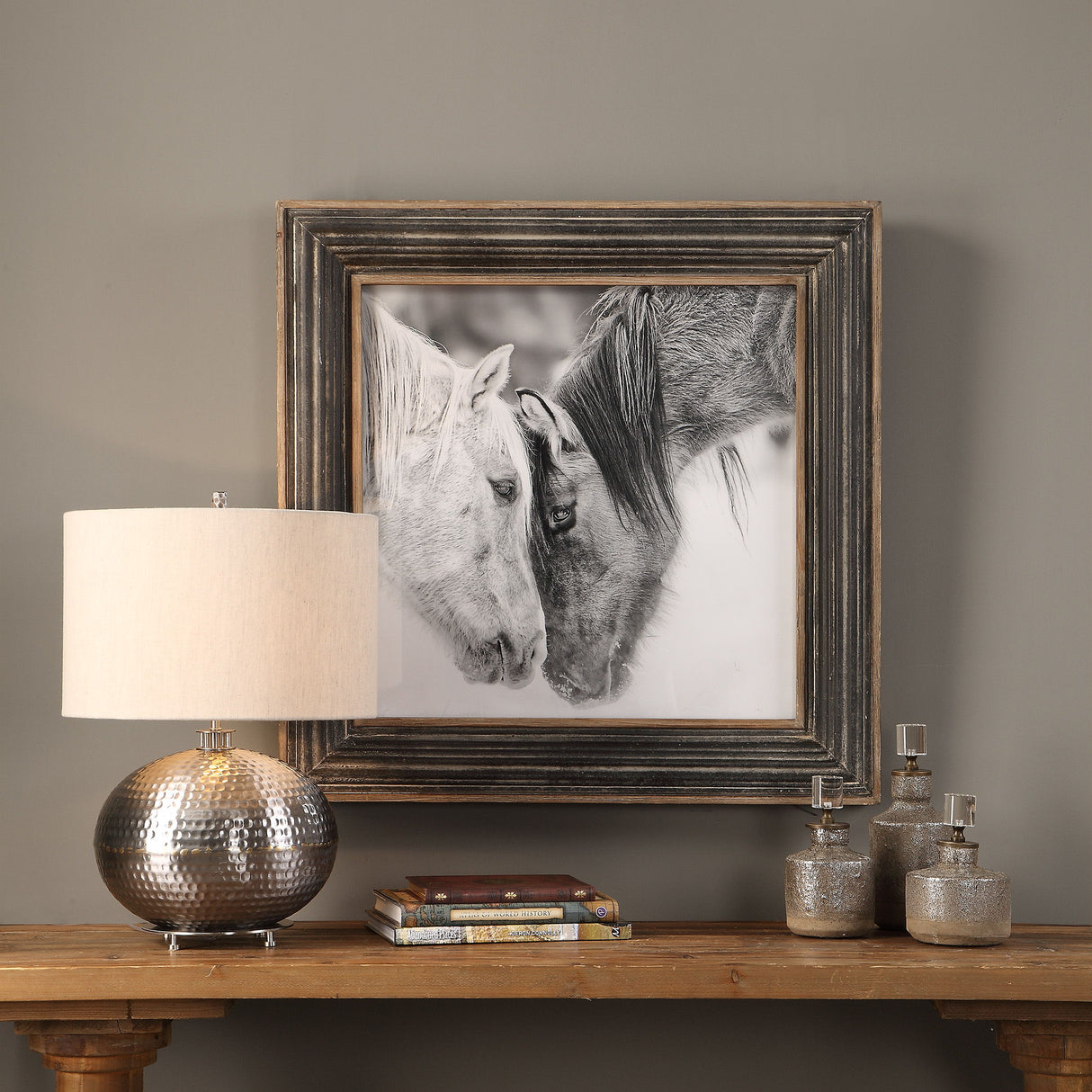 Custom Black And White Horses - Print - Brown, Dark