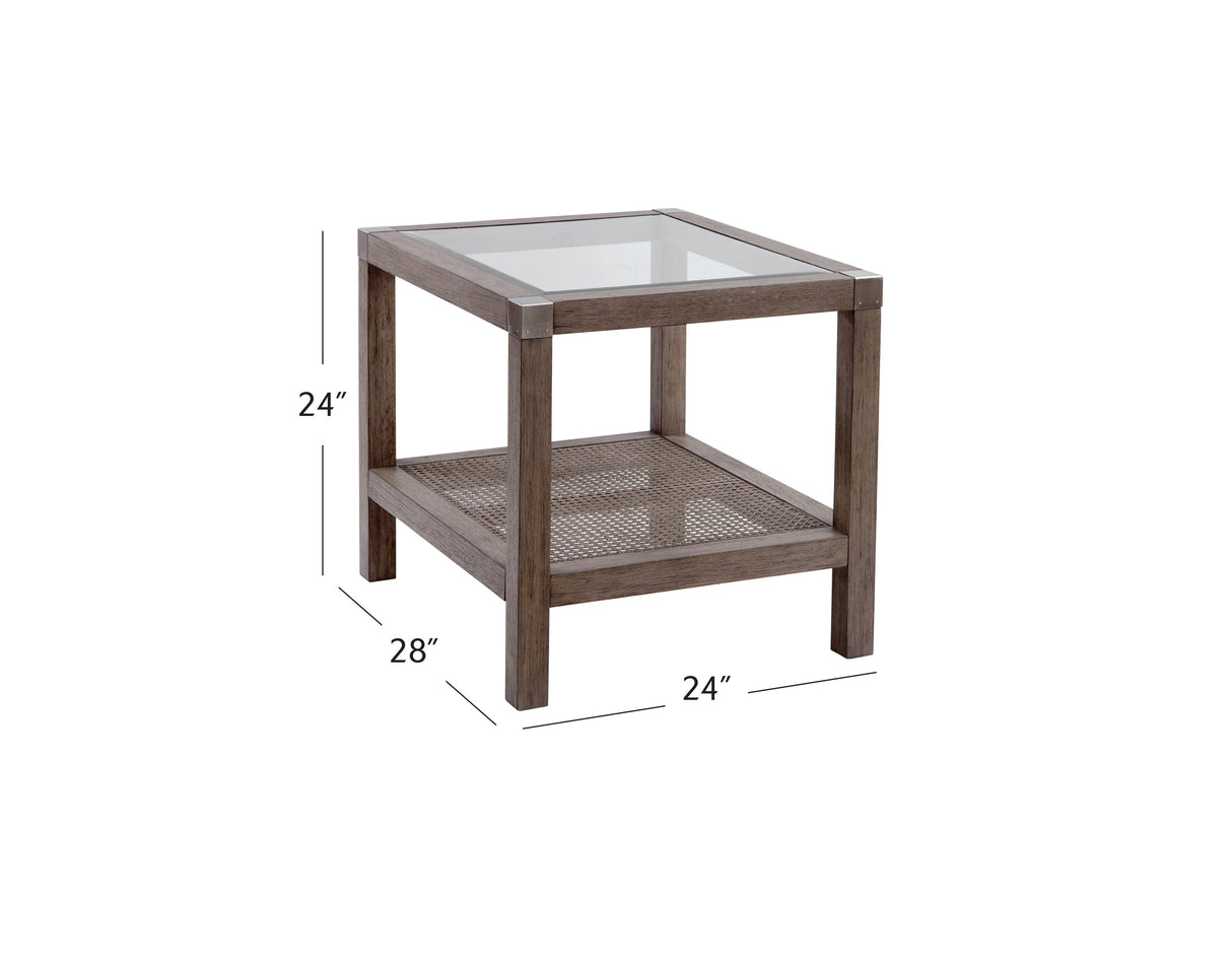 Calum - End Table - Driftwood Gray / Cane / Brushed Nickel