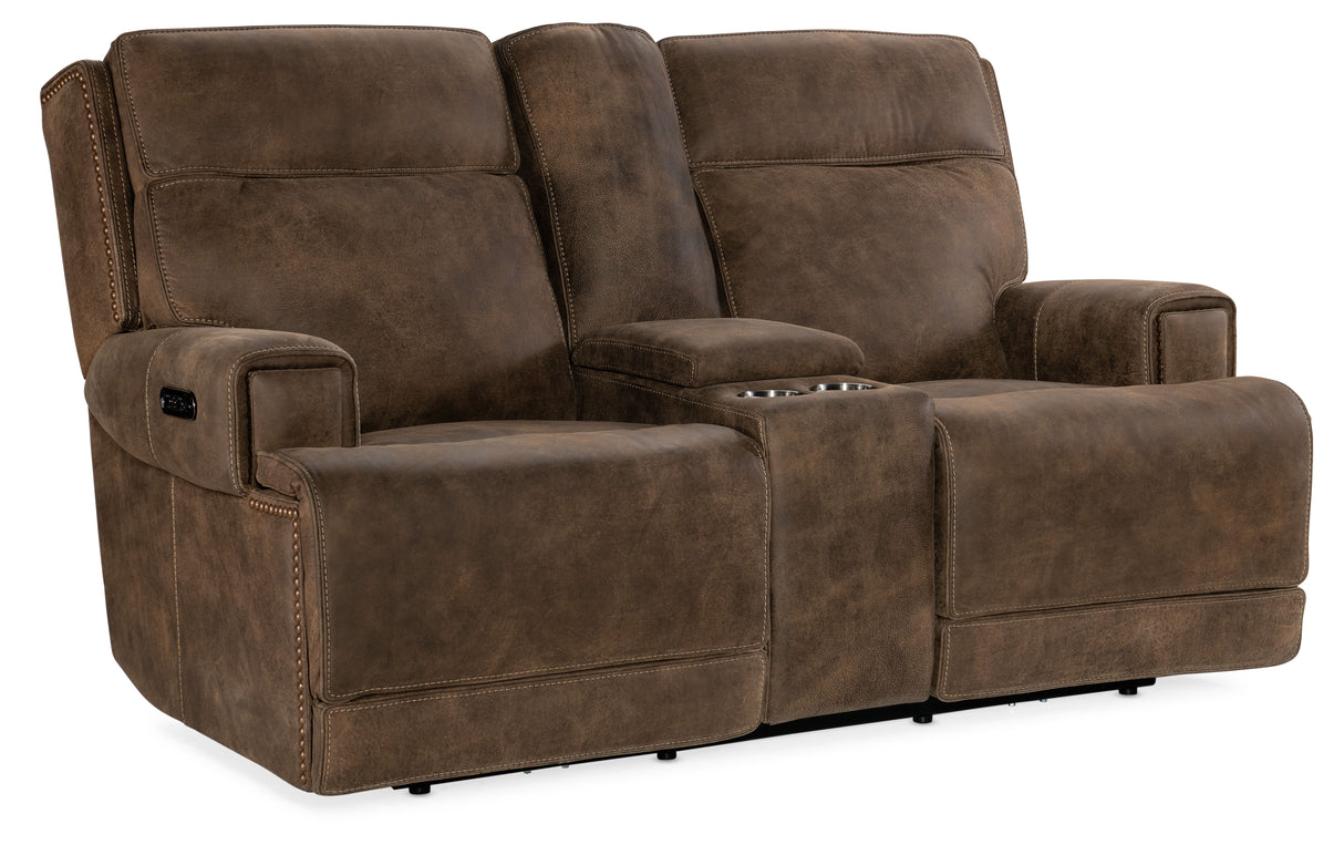 MS - Wheeler Power Console Loveseat With Power Headrest - Dark Brown