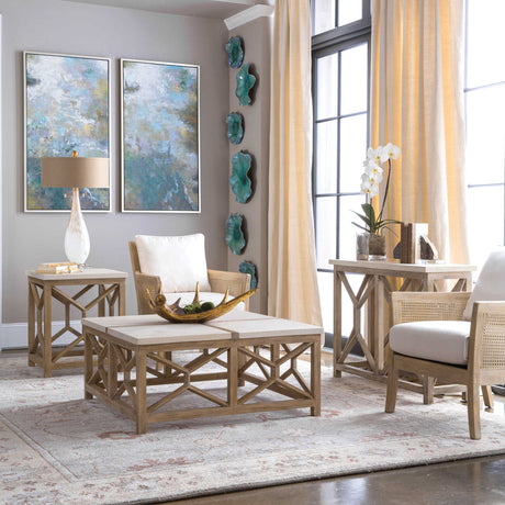 Catali - Stone End Table - White & Light Brown