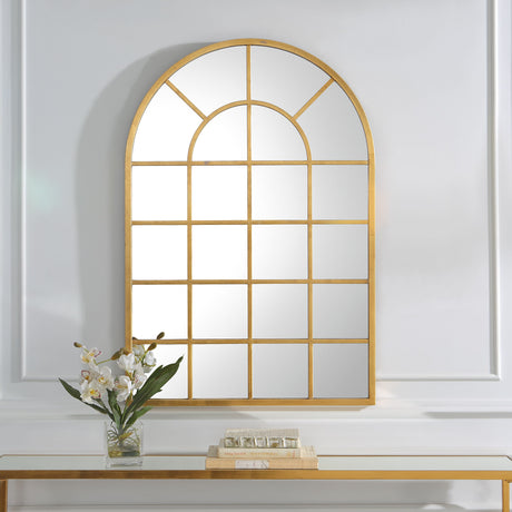 Arched Windowpane Mirror - Gold Leaf