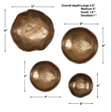 Lucky - Coins Wall Bowls, Set Of 4 - Brass