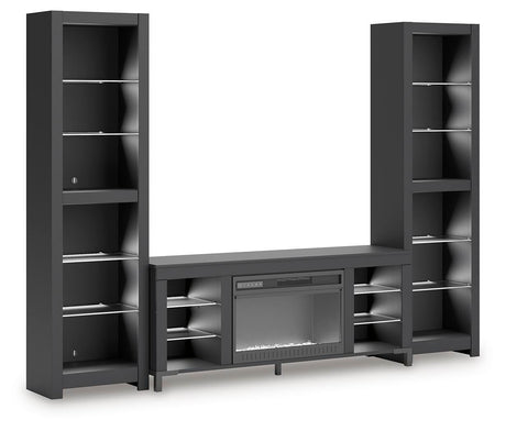 Cayberry - 3-Piece Entertainment Center With Electric Fireplace - Black
