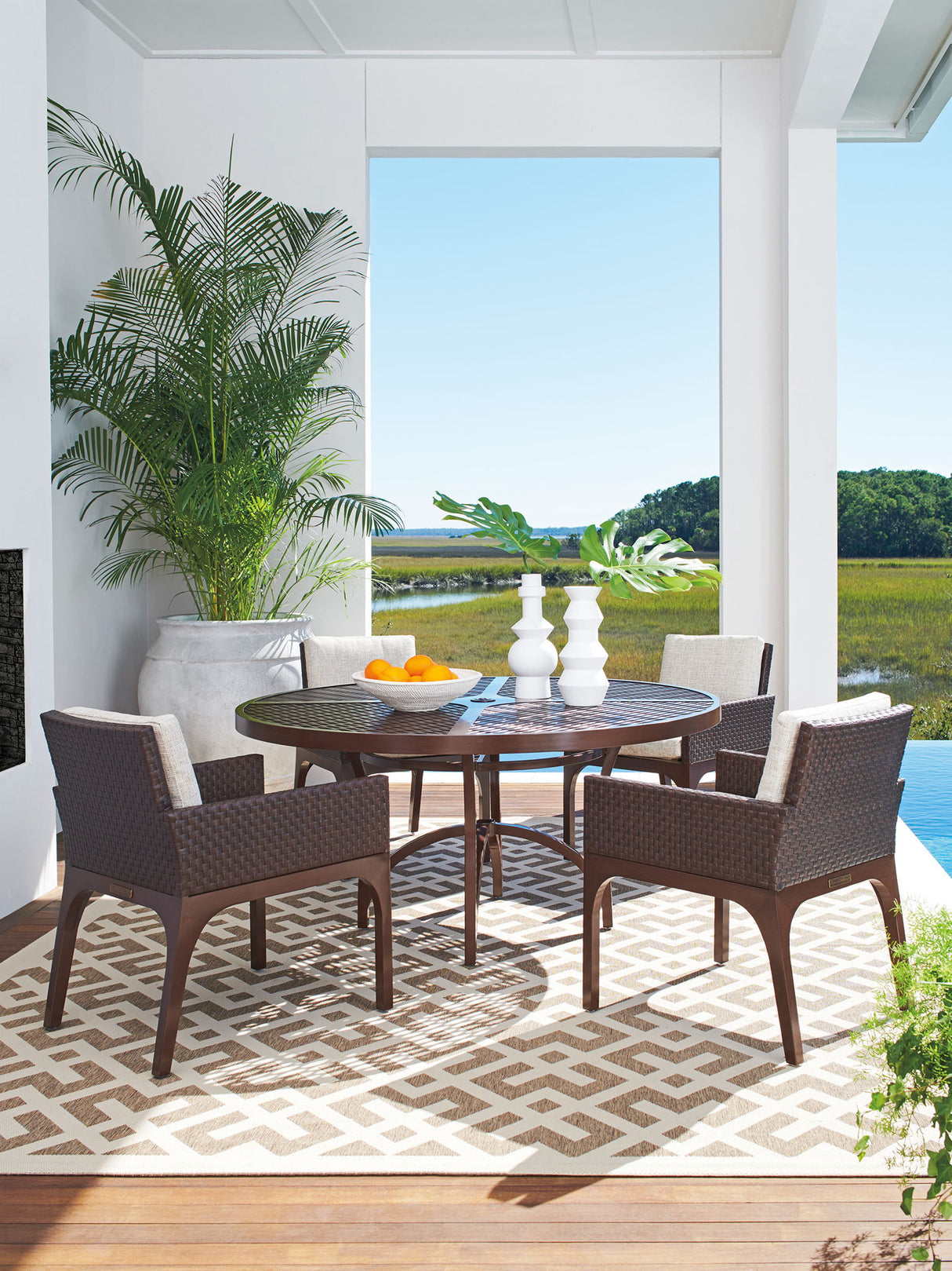 Abaco - Arm Dining Chair - Dark Brown / Beige