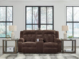 Free Wake - Double Relcining Power Loveseat With Console - Chocolate