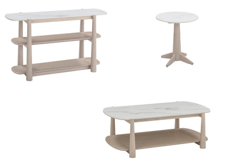 Horizons - Console Table - White Oak / White Marble