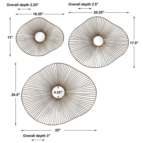 Avarie - Metal Wall Art Set Of 3 - Gold
