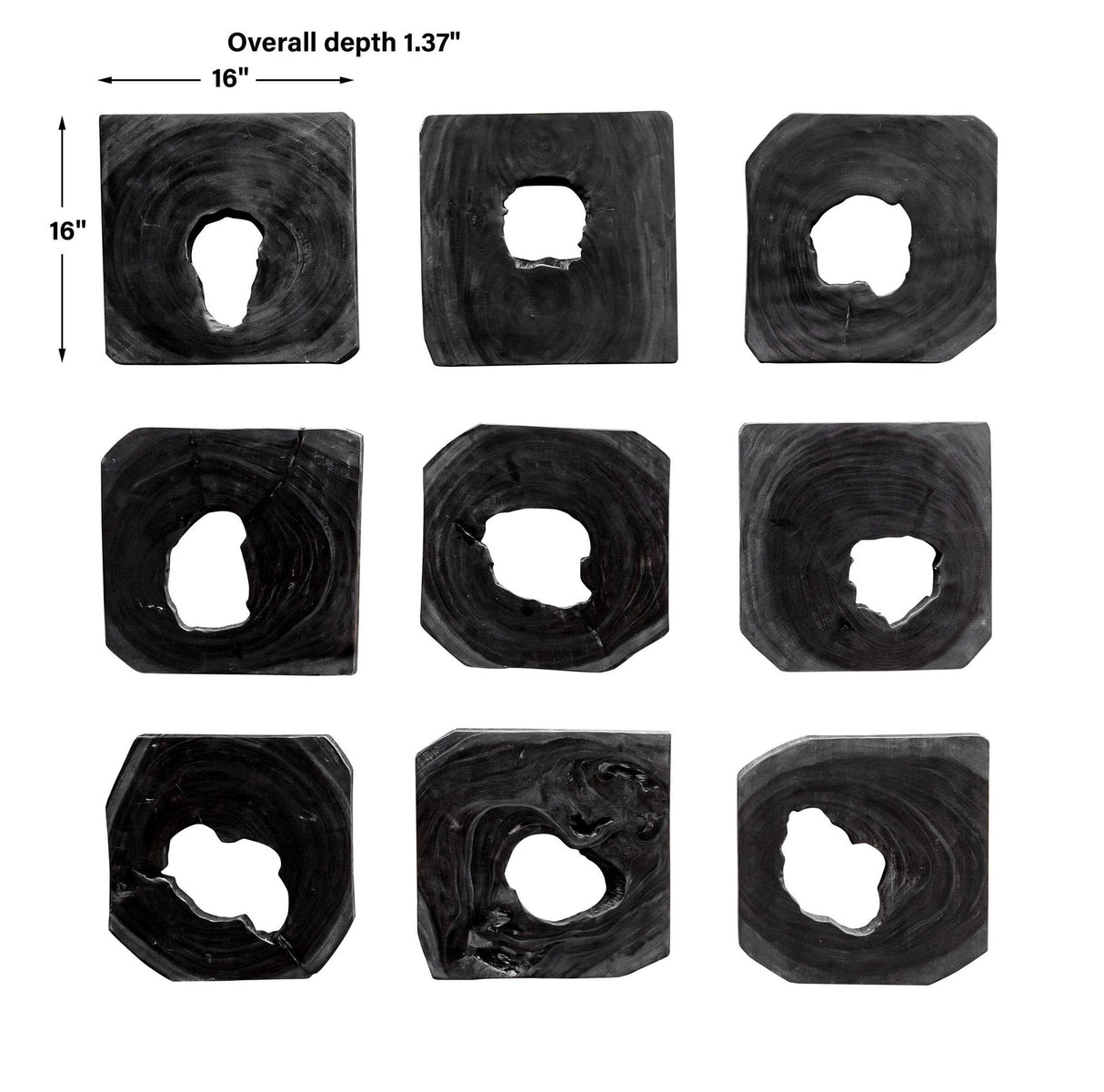 Bahati - Ebony Wood Wall Art, Set Of 9 - Black