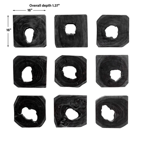 Bahati - Ebony Wood Wall Art, Set Of 9 - Black