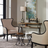 Sandy - Wing Back Armchair - Beige & Brown, Dark