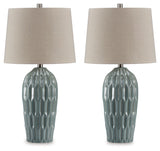 Hadbury - Ceramic Table Lamp (Set of 2) - Pale Blue / Teal