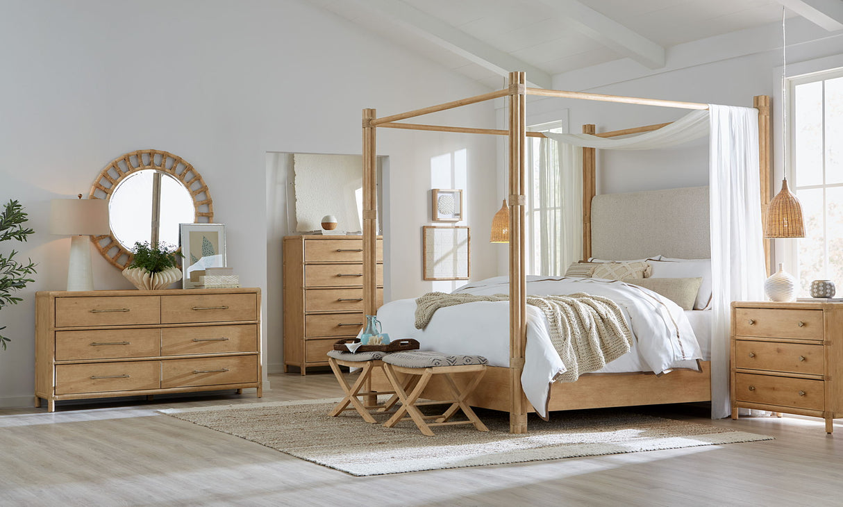 Retreat - Pole Rattan Upholstered Poster Bed With Canopy