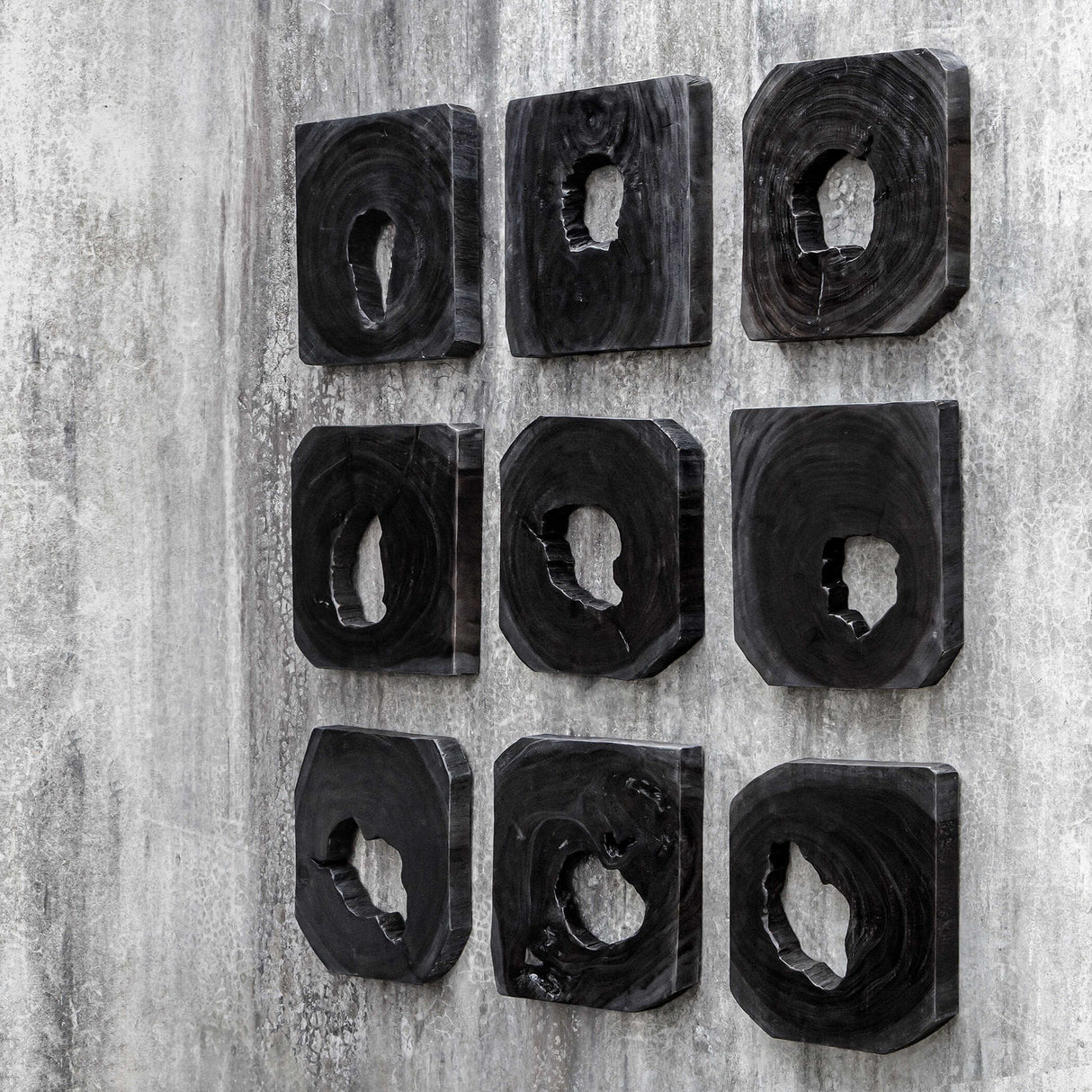 Bahati - Ebony Wood Wall Art, Set Of 9 - Black