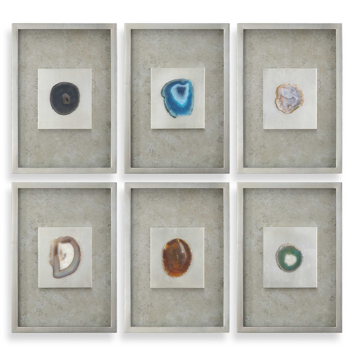 Agate - Stone Wall Art, Set Of 6 - Silver