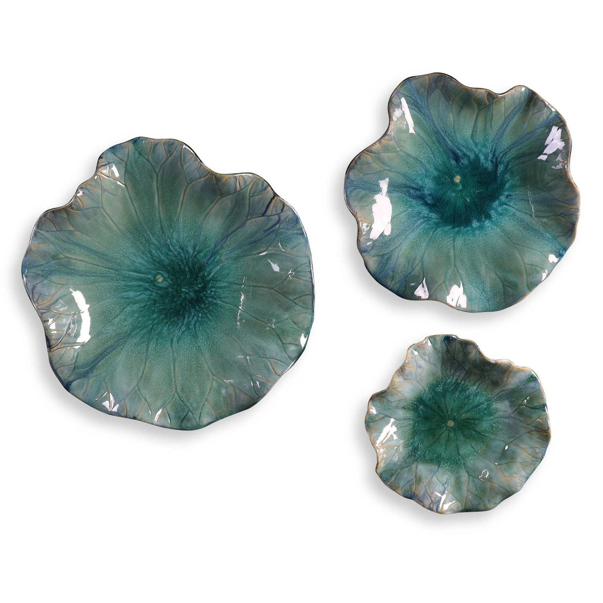 Abella - Ceramic Flowers, Set Of 3 - Blue