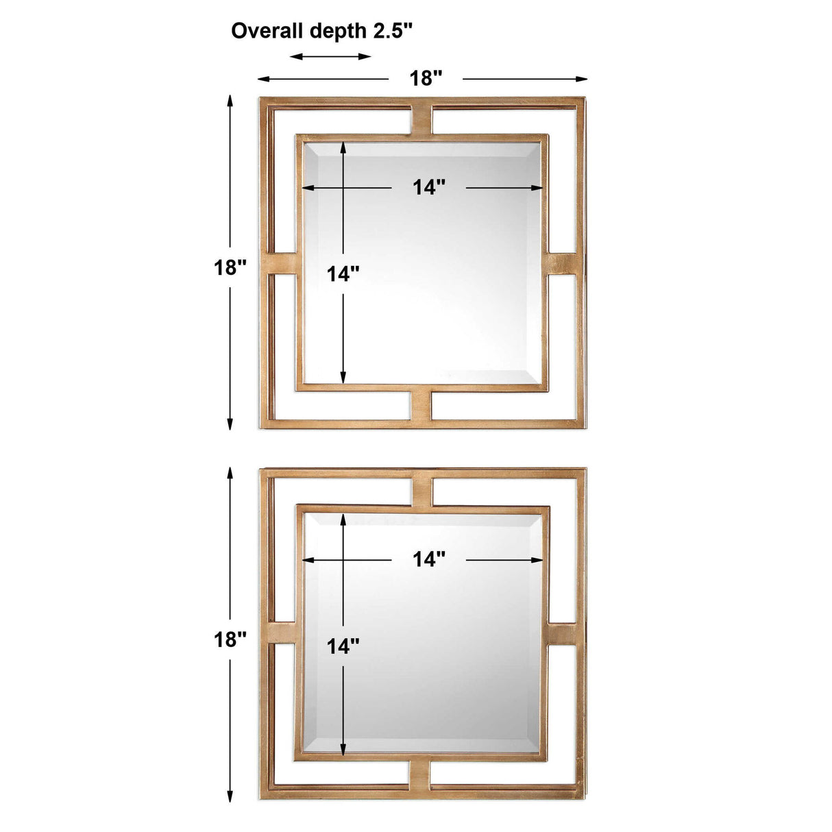 Allick - Square Mirrors, Set Of 2 - Gold