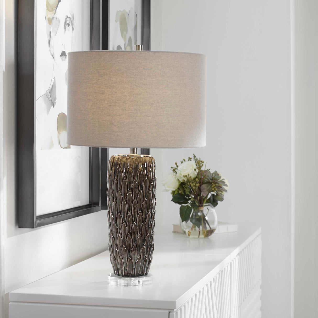 Nettle - Textured Table Lamp - Gray, Dark