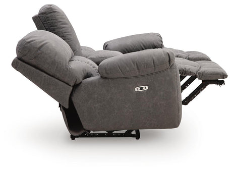 Bakerstein - Power Reclining Loveseat/Console/Adjustable Headrest - Galaxy