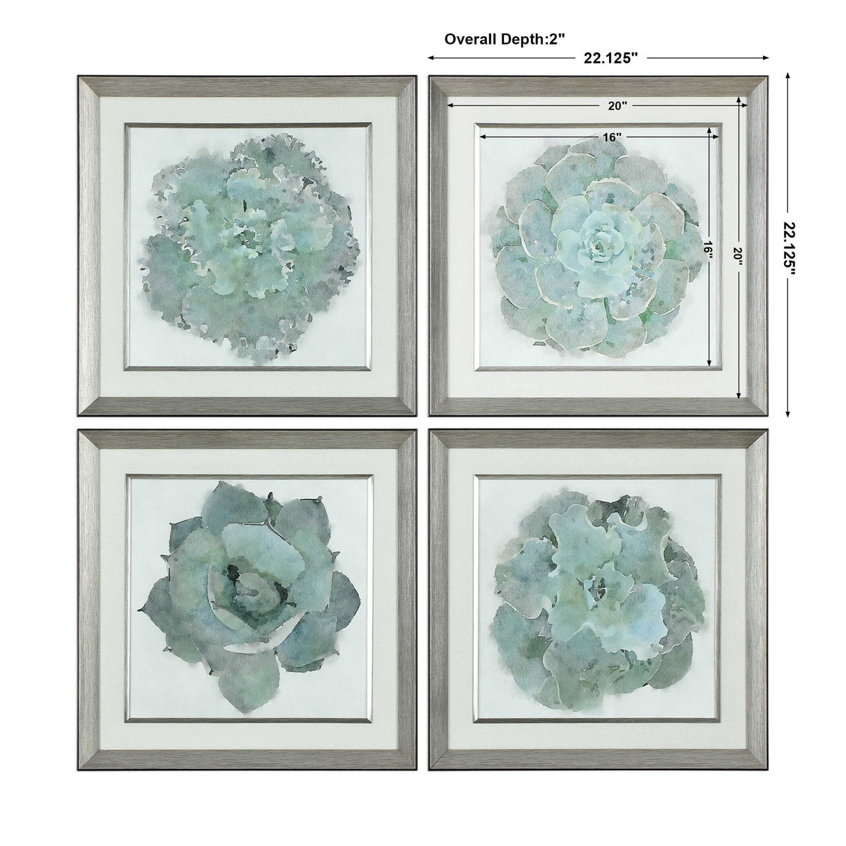 Natural Beauties - Botanical Prints, Set Of 4 - Blue, Light