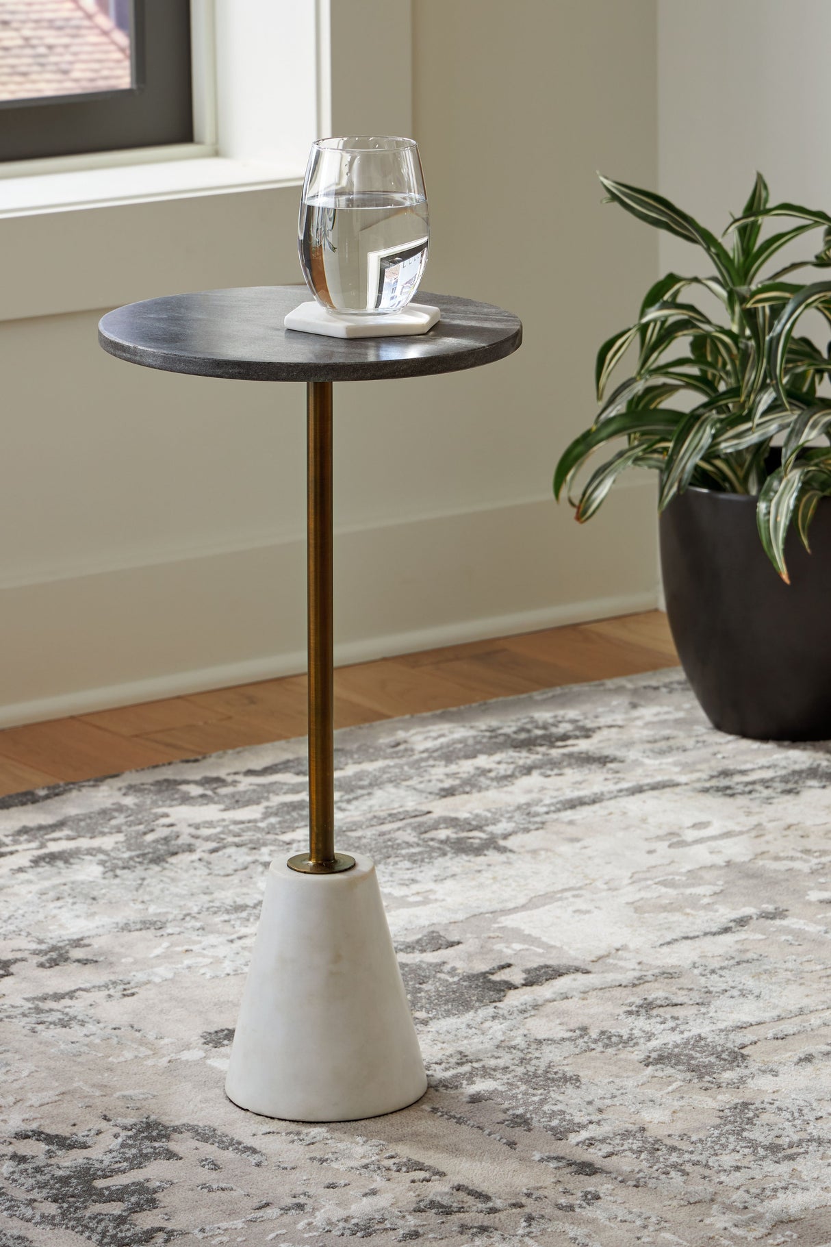 Caramont - Black / White / Gold Finish - Accent Table With White Base