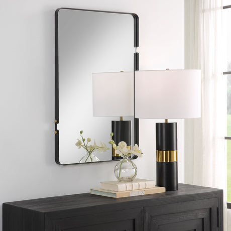 Mirror With Gold Accents - Matte Black