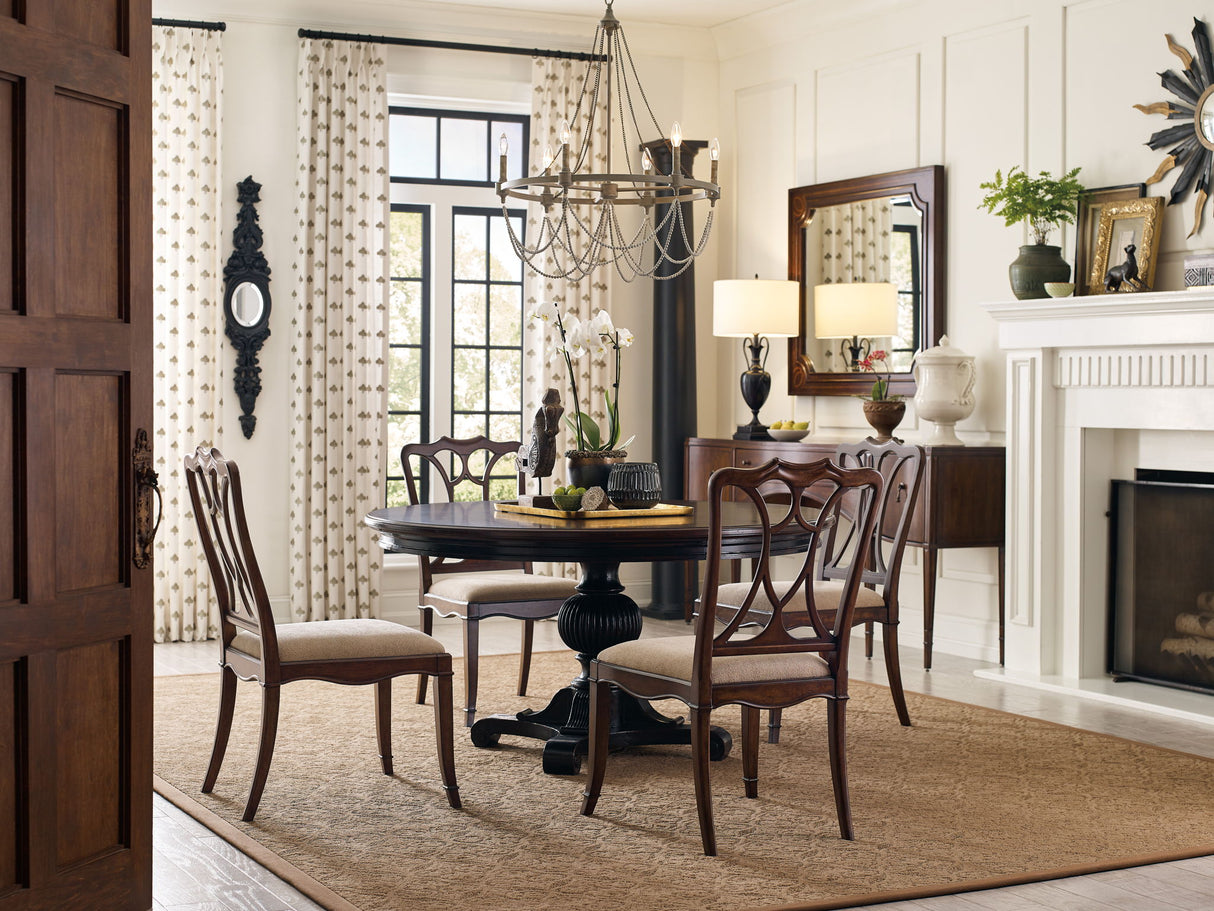 Charleston - Round Pedestal Dining Table With 1-20in leaf - Dark Brown