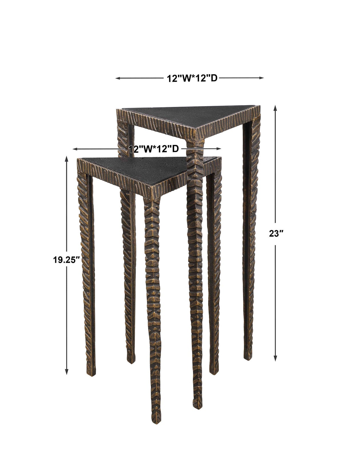 Samiria - Triangular Accent Tables, Set Of 2 - Black & Brown, Dark