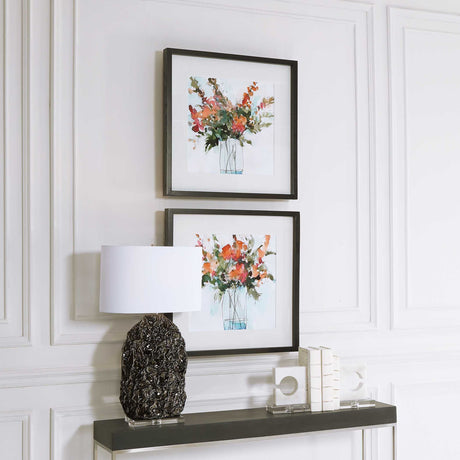 Fresh Flowers - Watercolor Prints, Set Of 2 - Beige