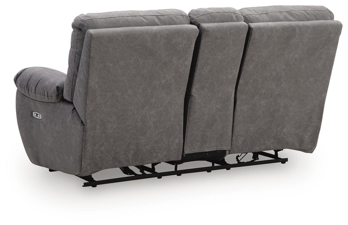 Bakerstein - Power Reclining Loveseat/Console/Adjustable Headrest - Galaxy