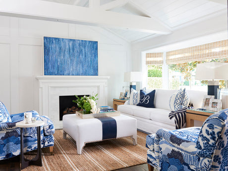 Barclay Butera Upholstery - Sheffield Leather Cocktail Ottoman - Blue