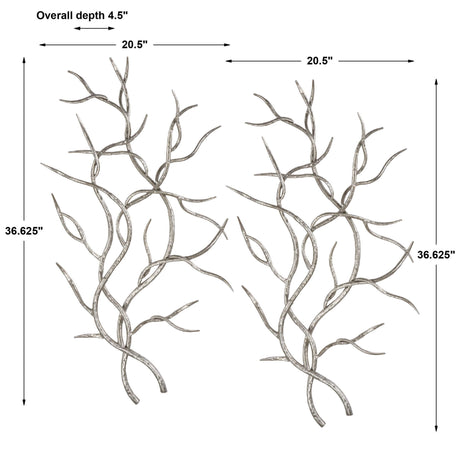 Silver Branches - Wall Art, Set Of 2 - Pearl Silver