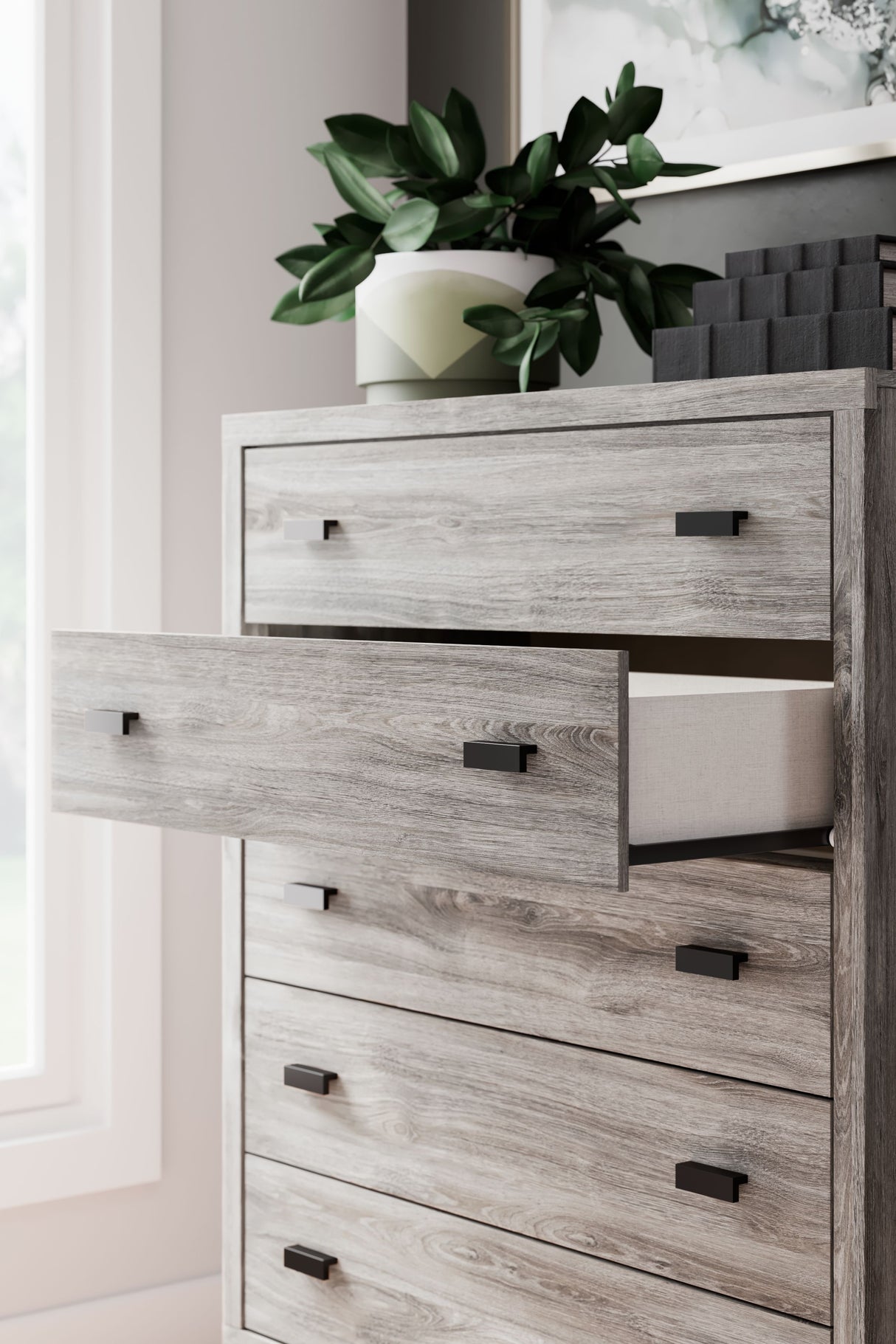 Vessalli - Black / Gray - Five Drawer Wide Chest