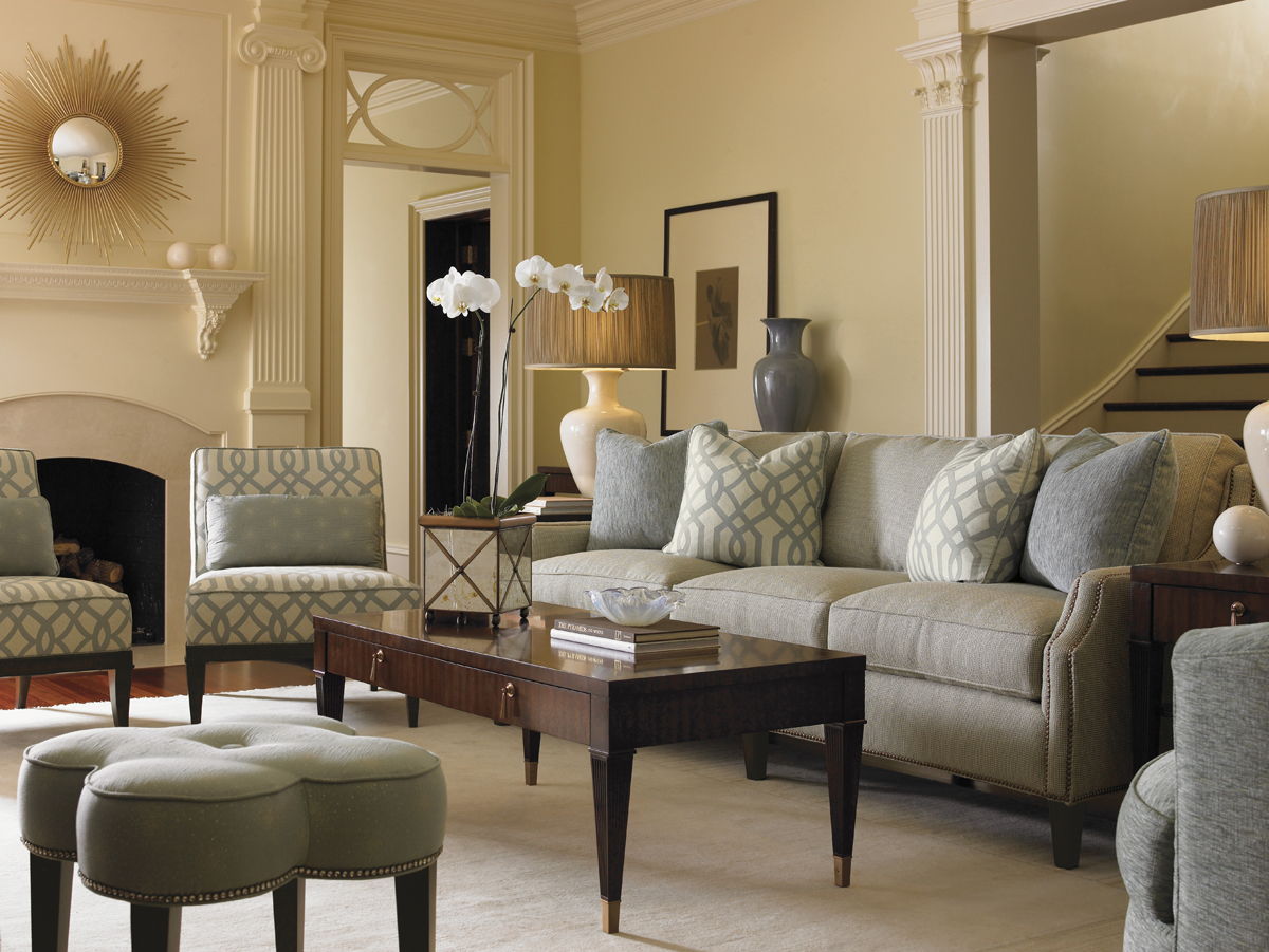 Lexington Upholstery - Pampelonne Ottoman - Beige / Dark Brown
