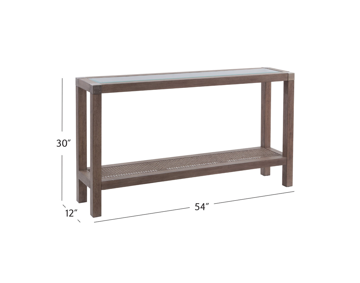 Calum - Console Table - Driftwood Gray/Cane/ Brushed Nickel