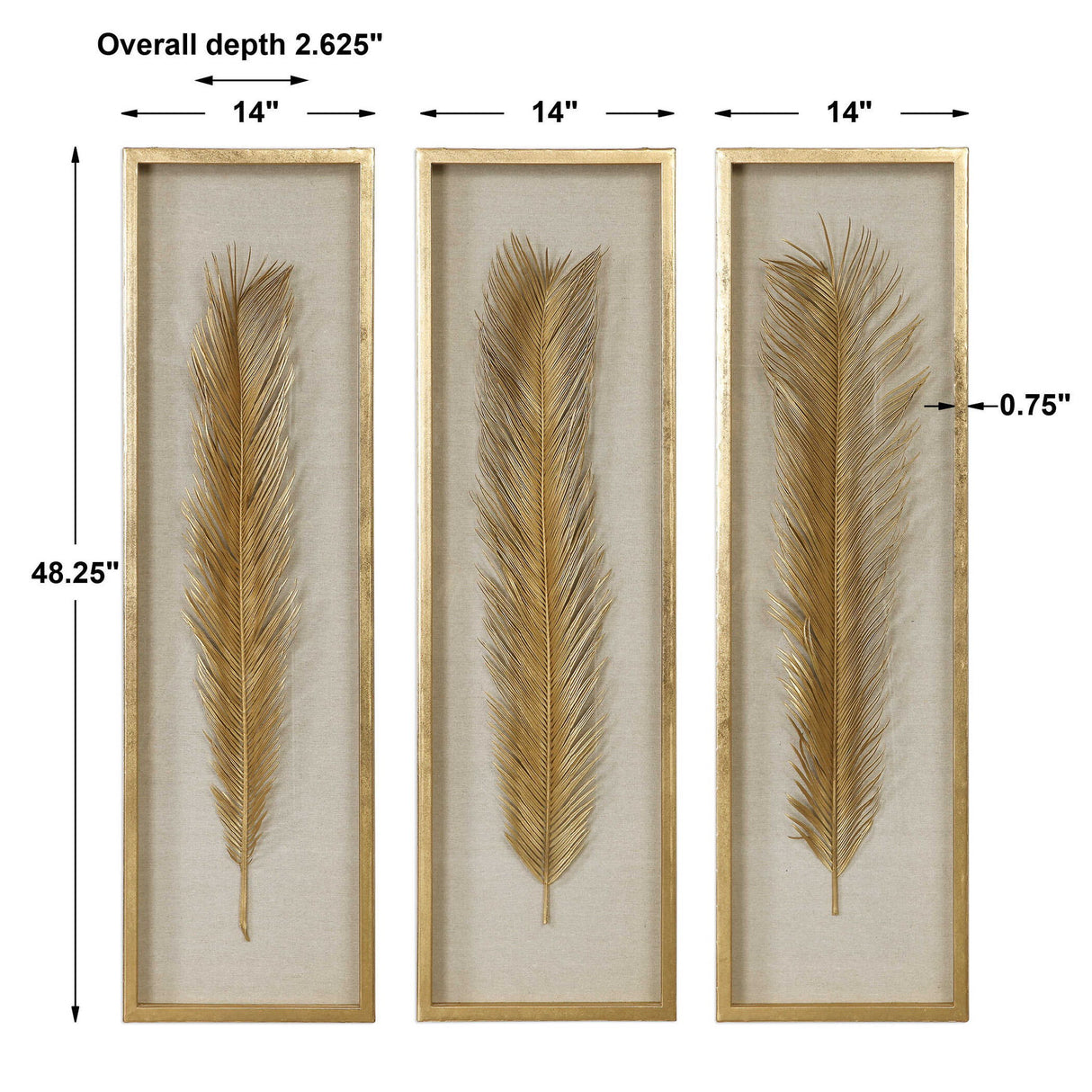 Palma - Leaf Shadow Box Set Of 3 - Gold