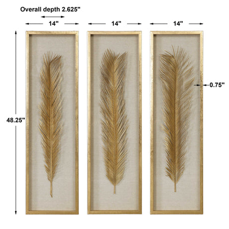 Palma - Leaf Shadow Box Set Of 3 - Gold