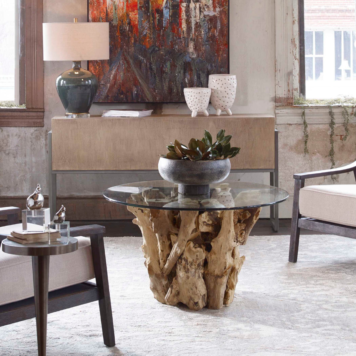 Driftwood - Glass Top Cocktail Table - Light Brown