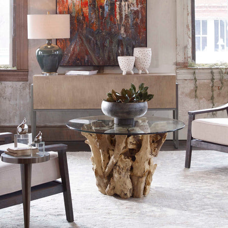 Driftwood - Glass Top Cocktail Table - Light Brown