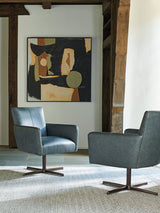 Barclay Butera Upholstery - Brooks Leather Swivel Chair - Dark Gray / Bronze