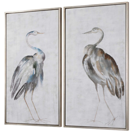 Summer Birds - Framed Art, Set Of 2 - Pearl Silver