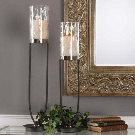 Durga - Iron Work Candleholders Set Of 2 - Black