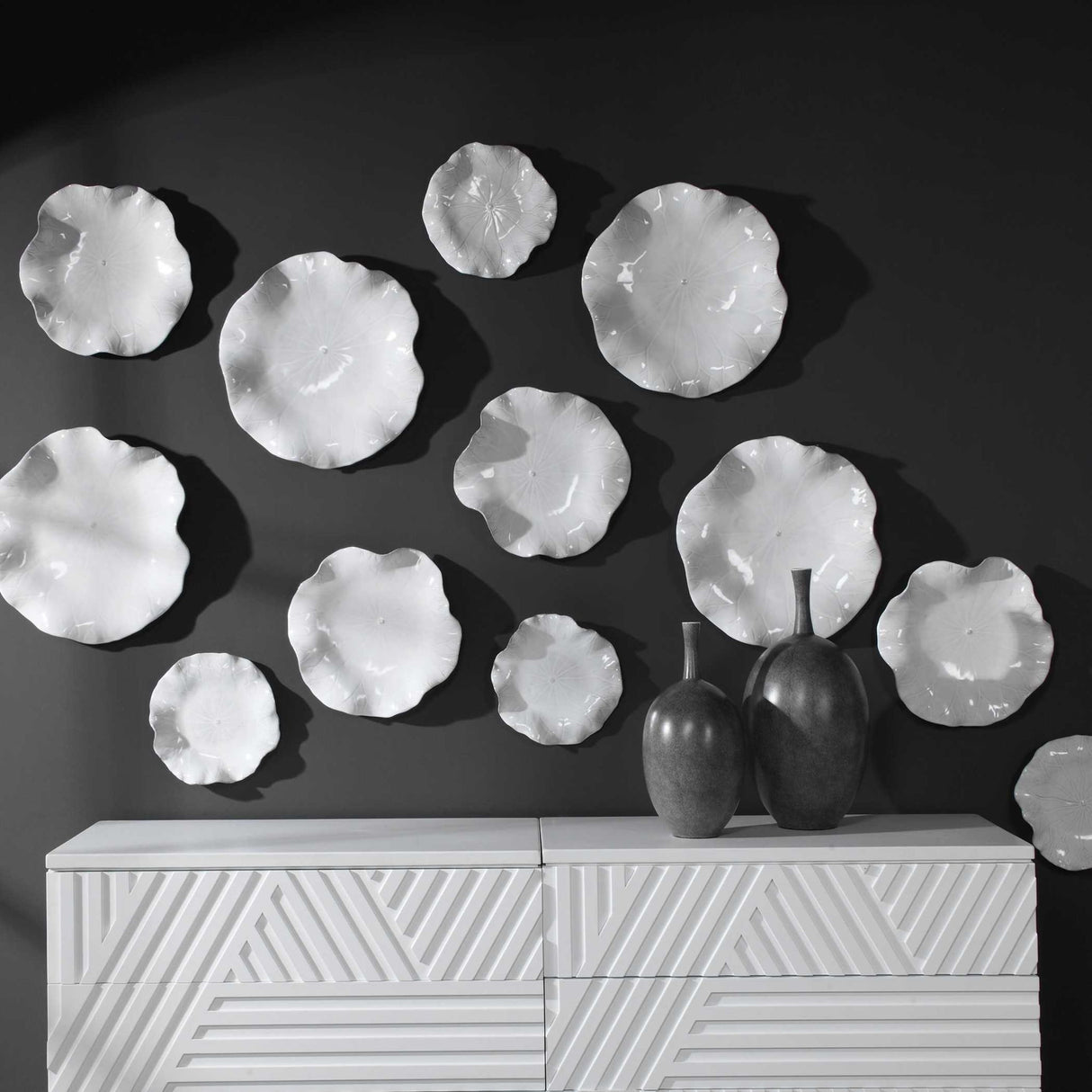 Abella - Ceramic Wall Decor, Set Of 3 - White