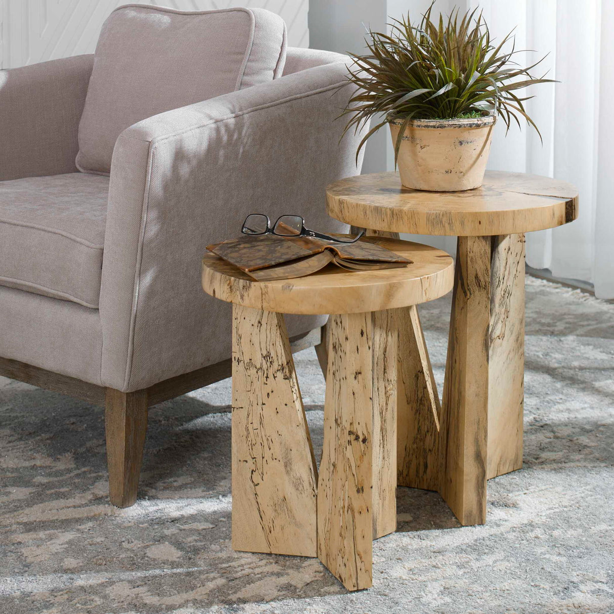 Nadette - Natural Nesting Tables, Set Of 2 - Light Brown
